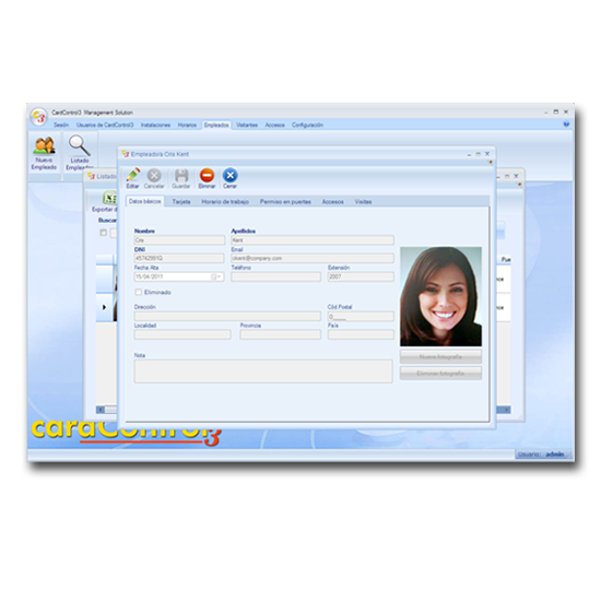 Ficha de usuario del control de acceso CardControl3