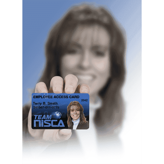 Badge imprimé par la Nisca C101